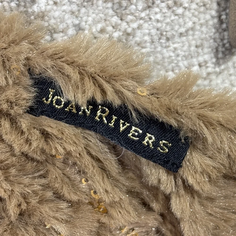 Joan Rivers Y2K Faux Fur Infinity Scarf Plush Brown Sequin Glam